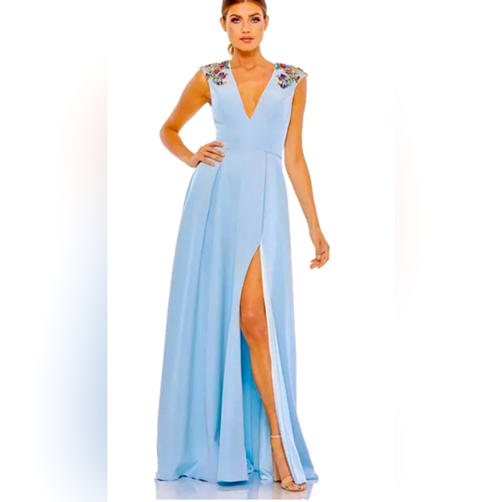 Mac Duggal Rhinestone floral Blue Evening Gown